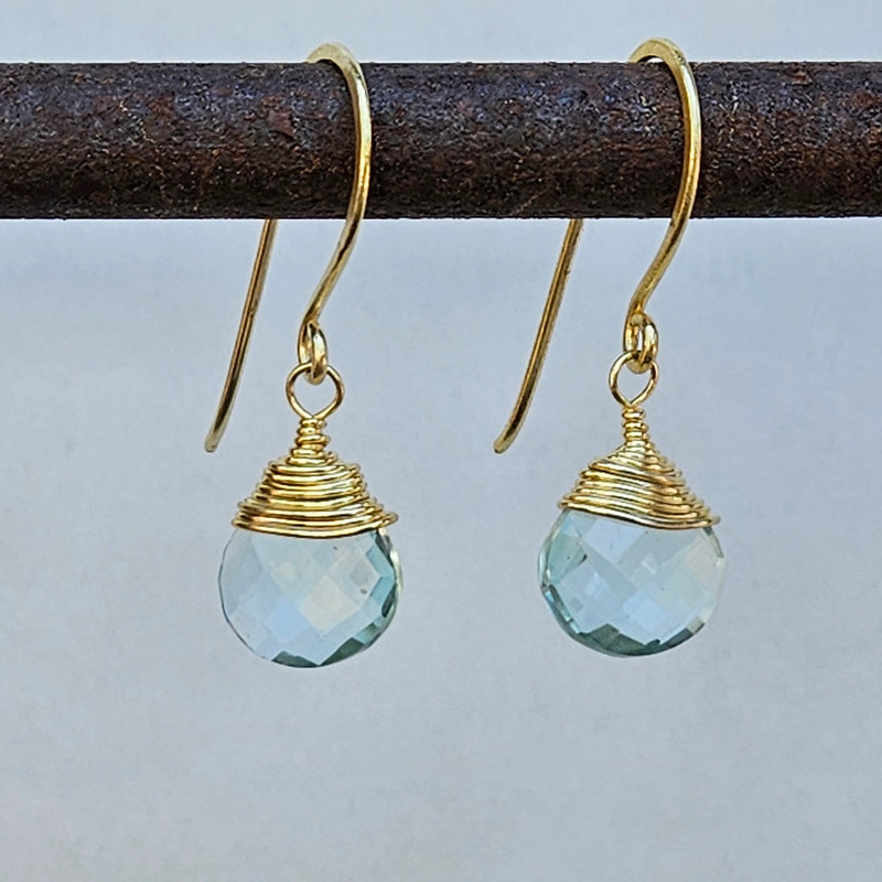 Aquamarine Radiant Raindrop Gold Earrings