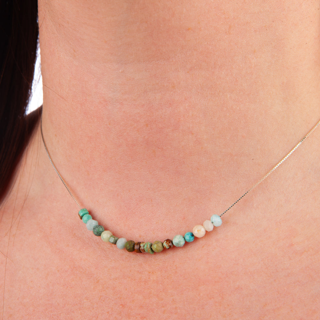 Green Turquoise & Amazonite Adjustable Slide Chain Gemstone Necklace
