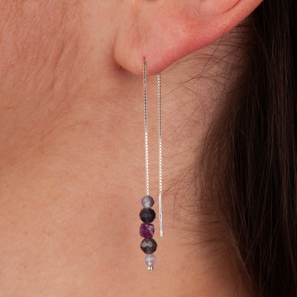 Iolite, Ruby & Flourite Threader Earrings