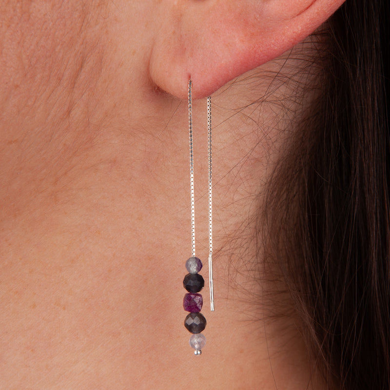 Iolite, Ruby & Flourite Threader Earrings