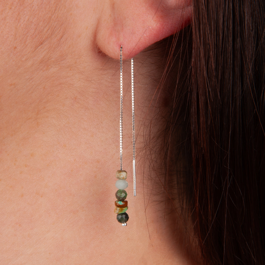 Green Turquoise & Amazonite Threader Earrings