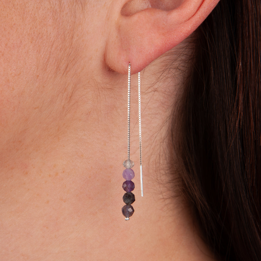 Iolite, Amethyst & Labradorite Threader Earrings