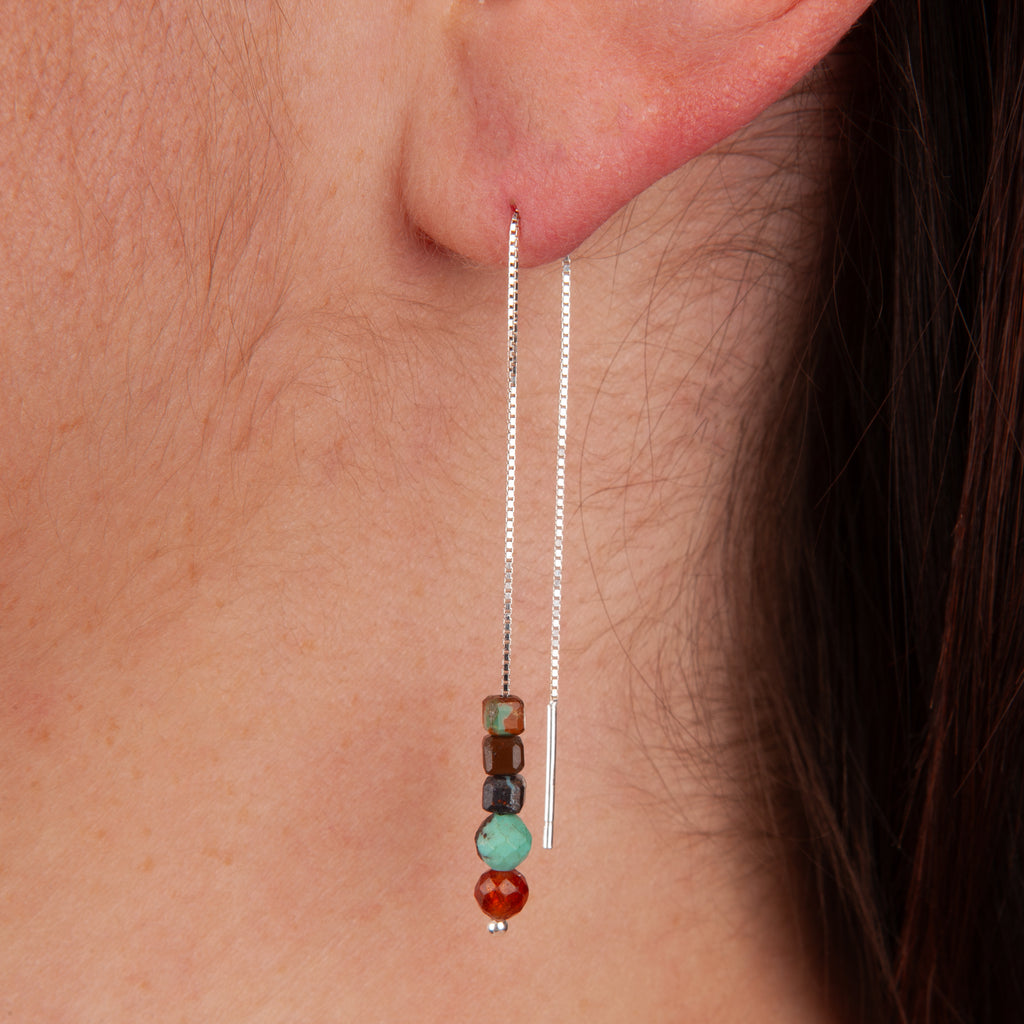 Hessonite & Turquoise Threader Earrings