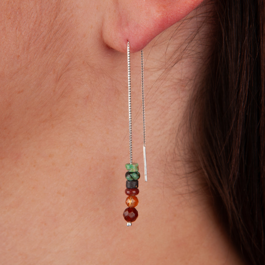 Turquoise & Hessonite Threader Earrings