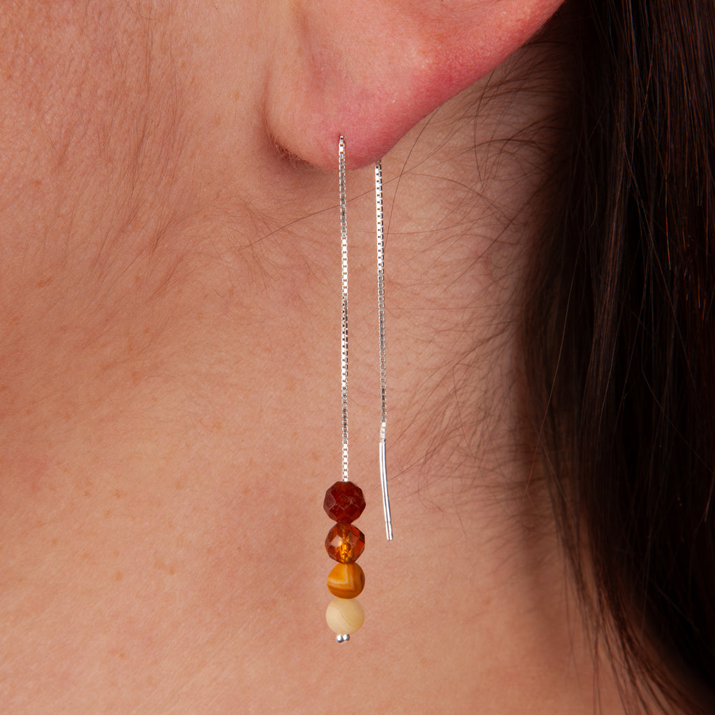 Hessonite & Crazy Lace Threader Earrings
