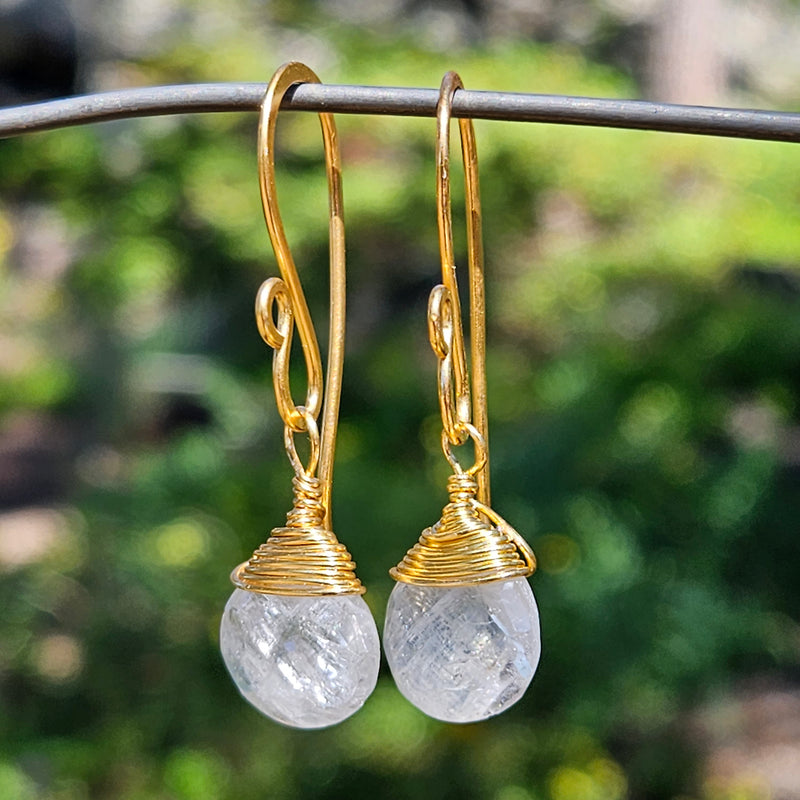 Crystal Quartz Radiant Raindrop Gold Earrings