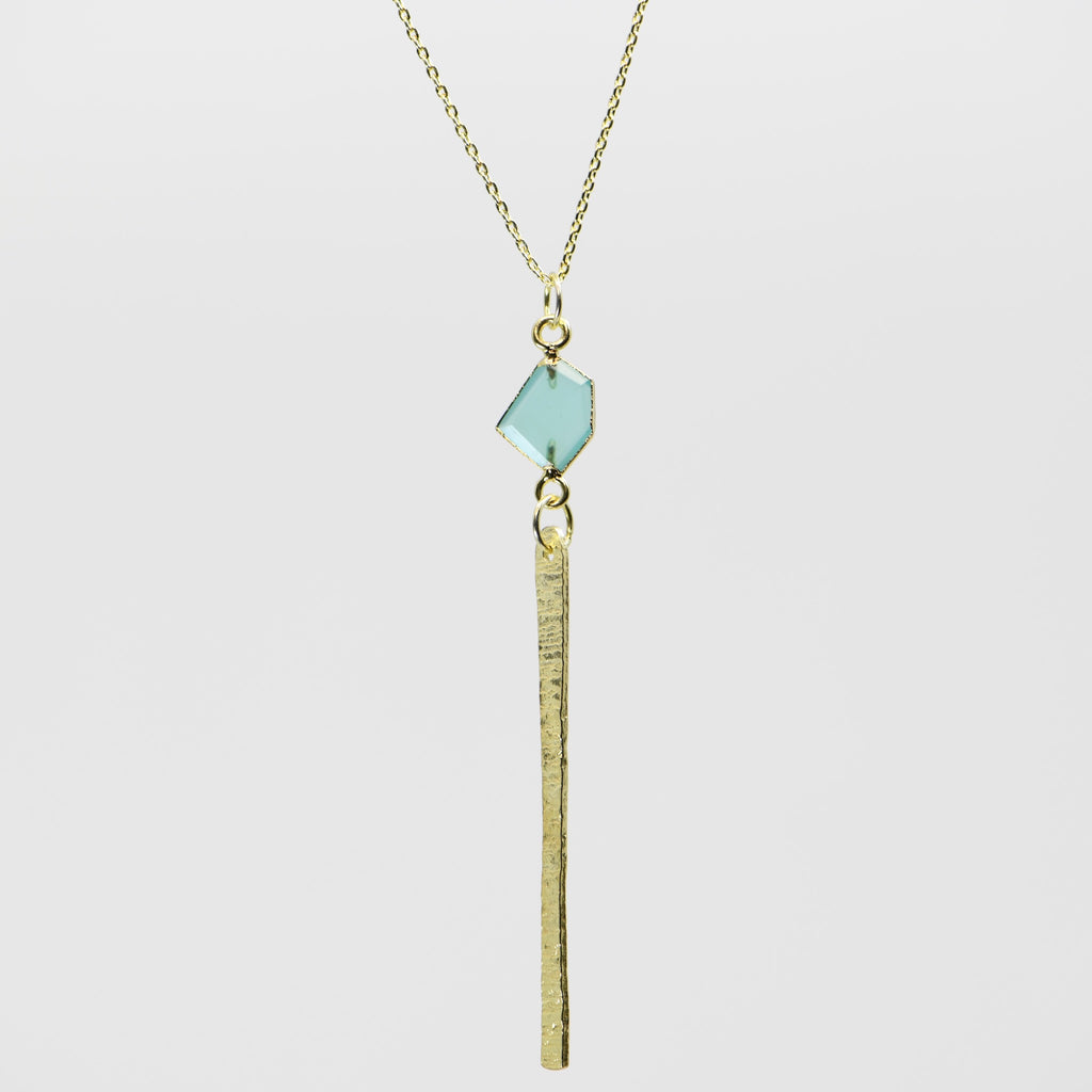 Aqua Chalcedony Diamond Drop Necklace - Gold