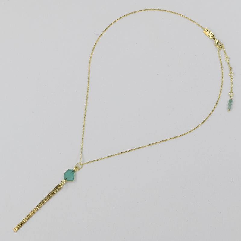 Aqua Chalcedony Diamond Drop Necklace - Gold