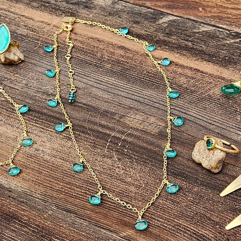 Green Apatite Starry Nights Gold Necklace