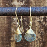 Aquamarine Radiant Raindrop Gold Earrings