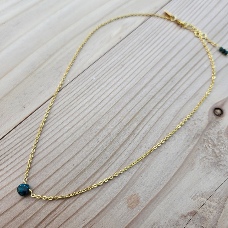 Chrysocolla Natural Nomad Necklace - Gold
