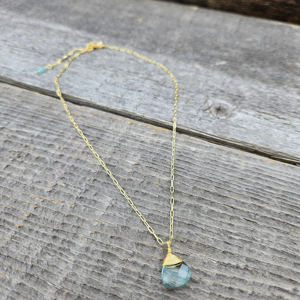 Aqua Blue Topaz Journey Necklace - Gold