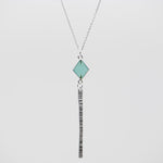 Aqua Chalcedony Diamond Drop Necklace - Silver