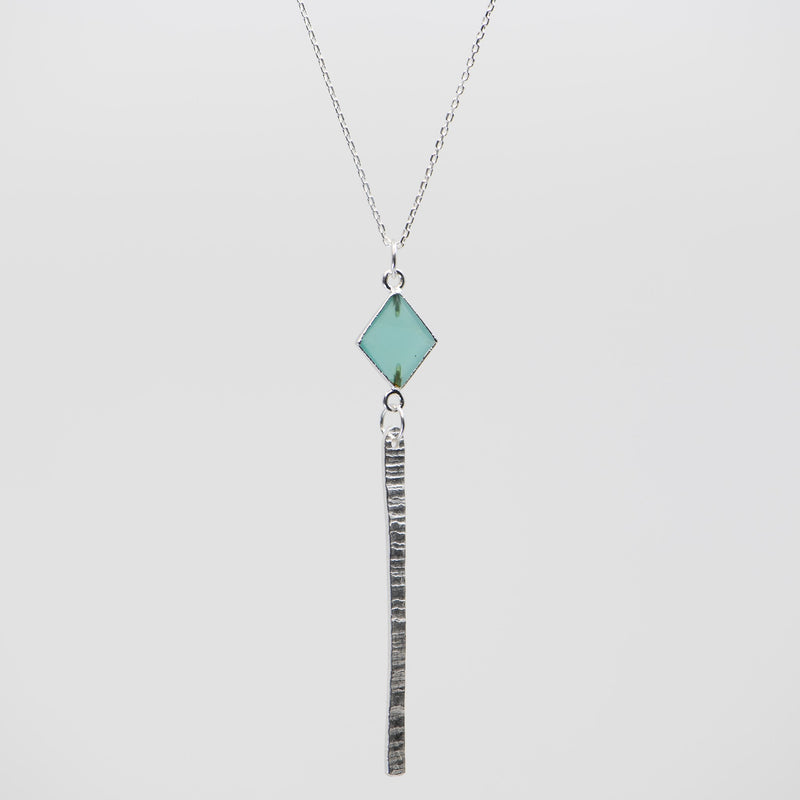 Aqua Chalcedony Diamond Drop Necklace - Silver