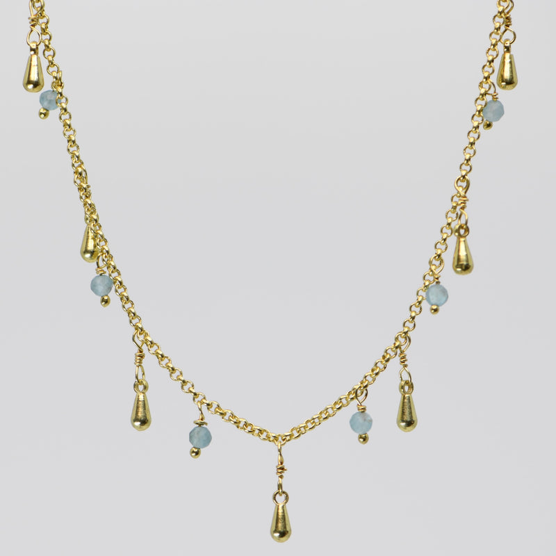 Aqua Blue Topaz Stardust Necklace - Gold