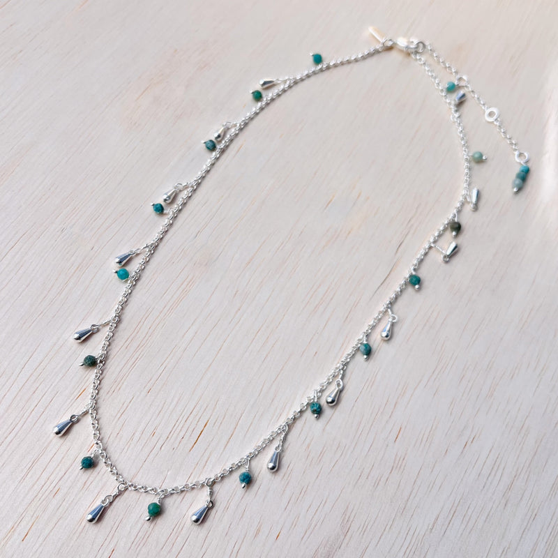 Chrysocolla Stardust Necklace - Silver