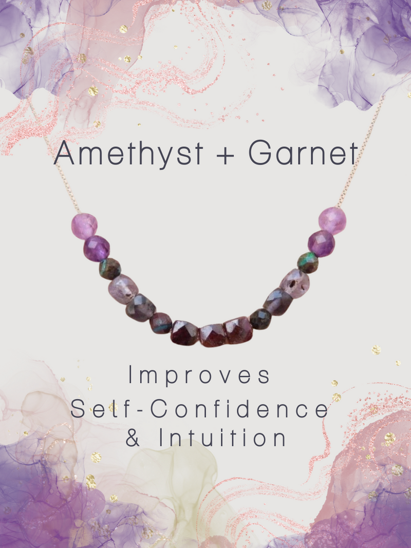 Amethyst + Garnet Adjustable Slide Chain Gemstone Necklace