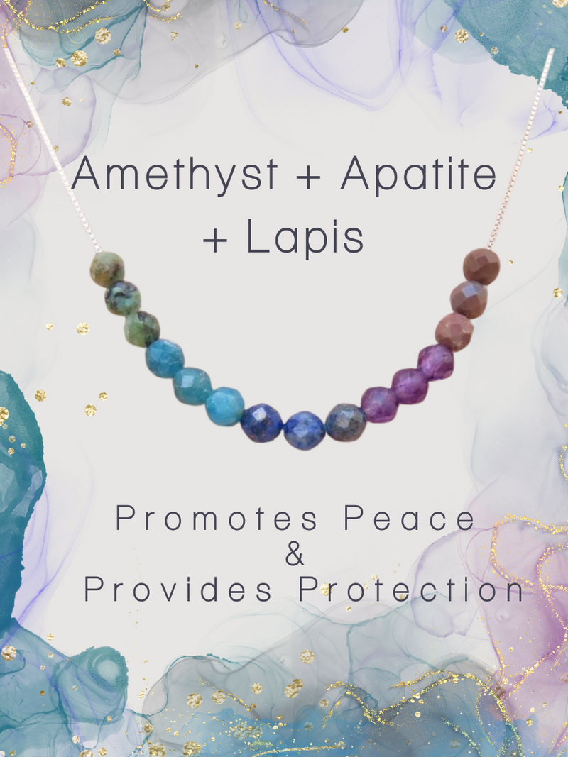 Amethyst + Apatite + Lapis Adjustable Slide Chain Gemstone Necklace