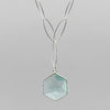 18" Aqua Blue Topaz Necklace - Hexagon Pendant Sterling Silver Adjustable Chain | Handmade Y Necklace