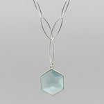 18" Aqua Blue Topaz Necklace - Hexagon Pendant Sterling Silver Adjustable Chain | Handmade Y Necklace