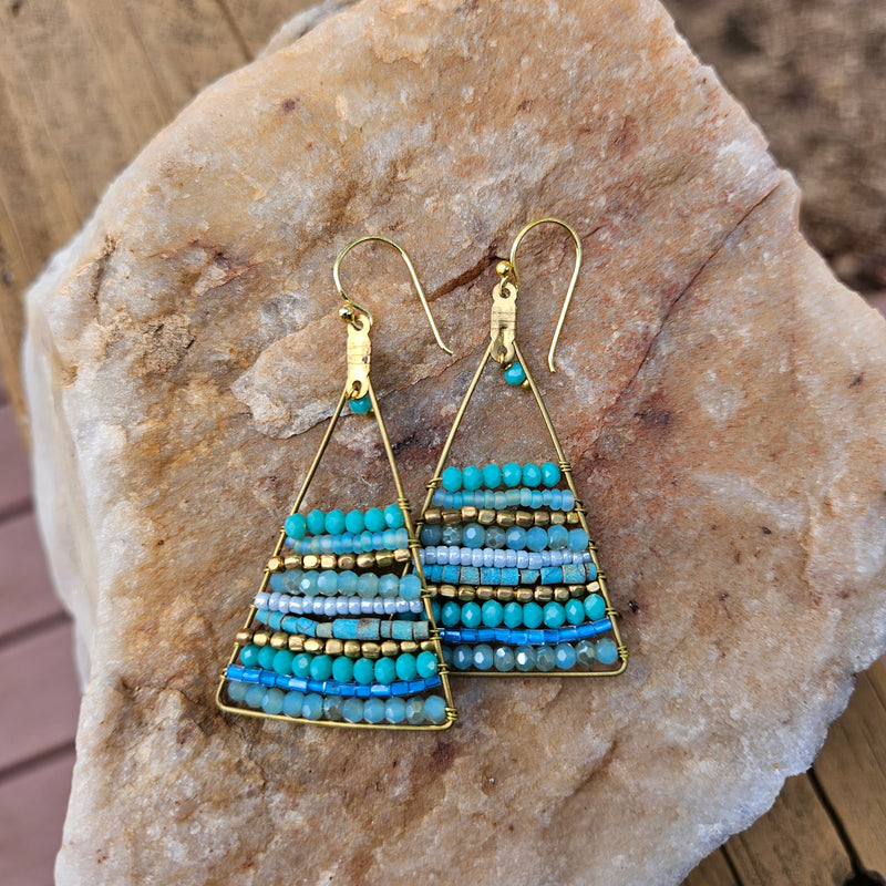 Turquoise Triangle Beaded Earring