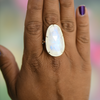 XL Prong Set Rainbow Moonstone Ring on Textured Sterling Silver Band
