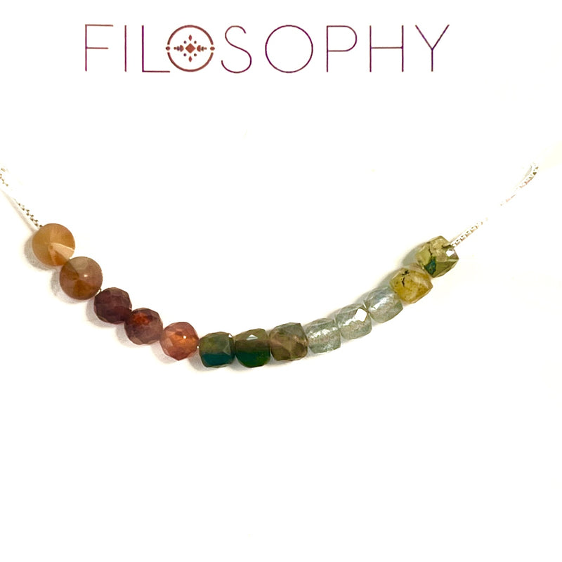 Hessonite, Ocean Jasper, Labradorite, Yellow Opal Adjustable Slide Chain Gemstone Necklace
