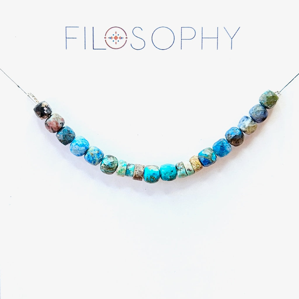 Chrysocolla & Turquoise Chips Adjustable Slide Chain Gemstone Necklace