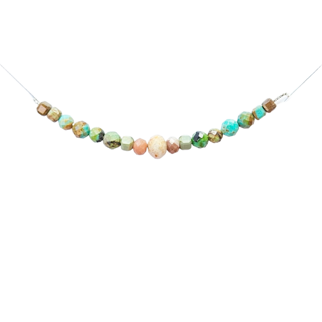 Simplicity Necklace with Green turquoise and amazonite stones on a threader chain with an adjustable length.