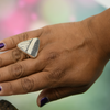 Moroccan Ammonite Sterling Silver Triangle Ring Size 8