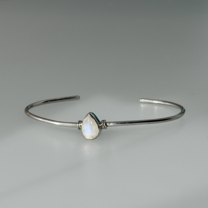 Moonstone Cuff Bracelet Sterling Silver Teardrop Bangle