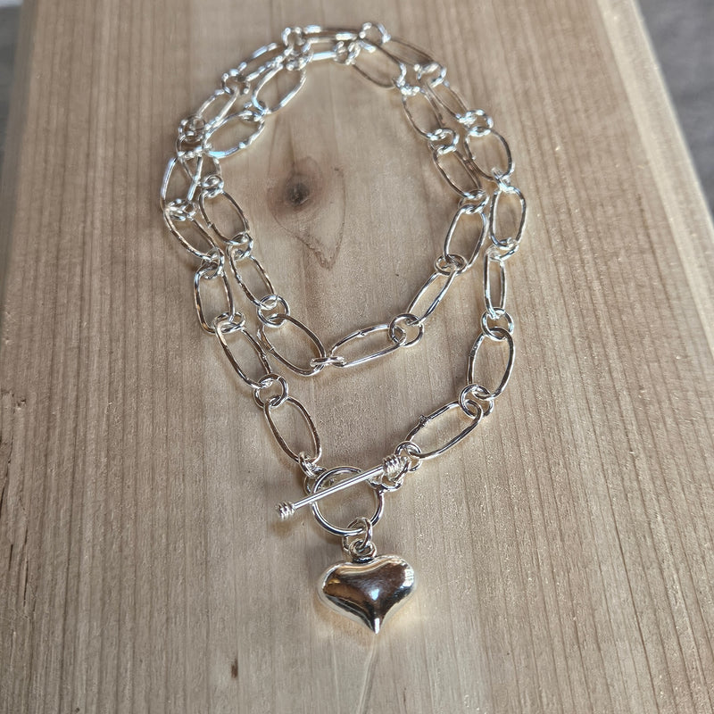 Sterling Silver Paperclip Heart Toggle Necklace