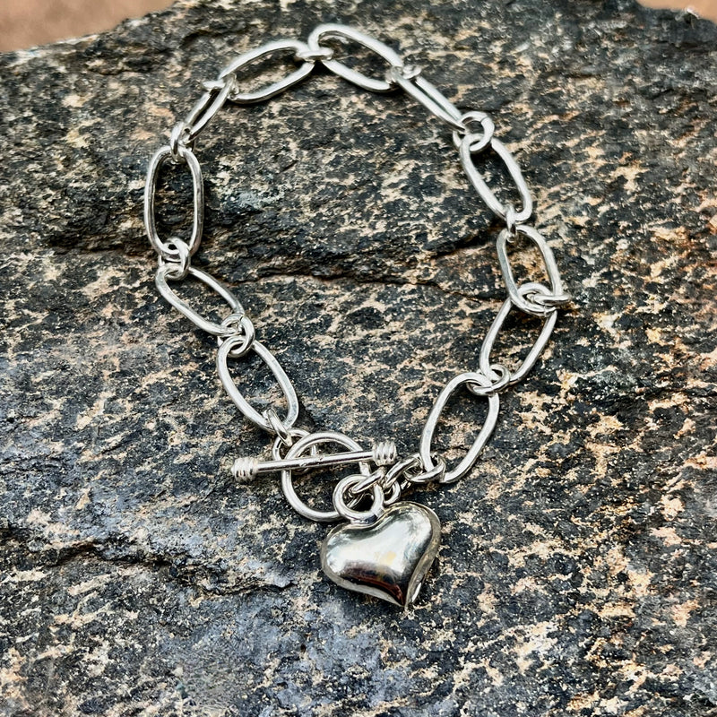 Sterling Silver Paperclip Heart Toggle Bracelet