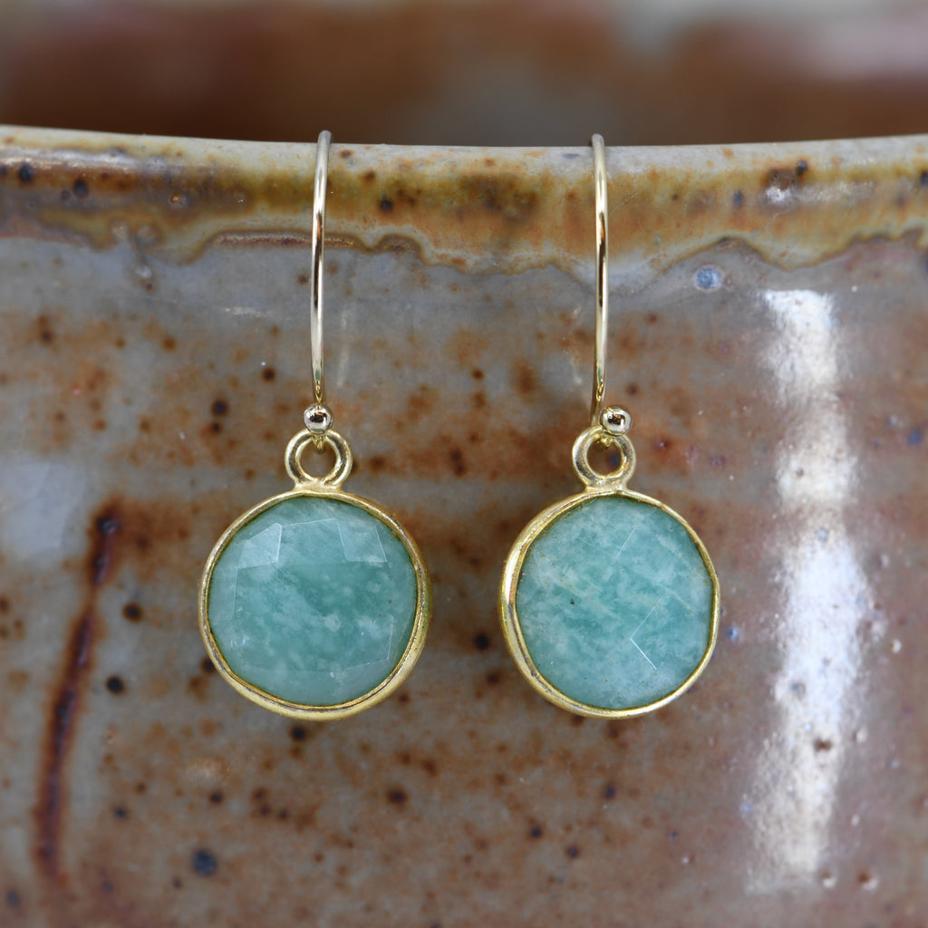 Amazonite Half Hoop Earrings | Gold Bezel | Gold-Filled Hoops