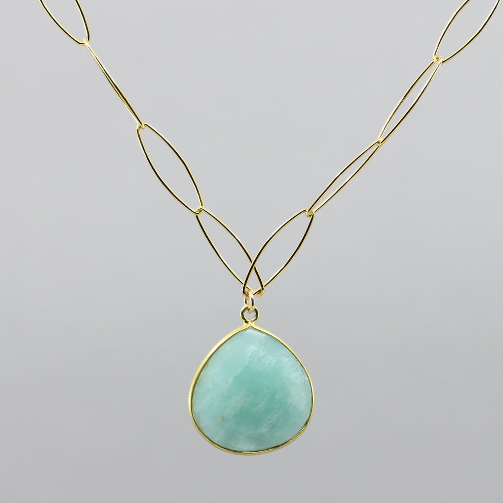 Amazonite Pendant Necklace | 18" Gold Filled Chain Handmade