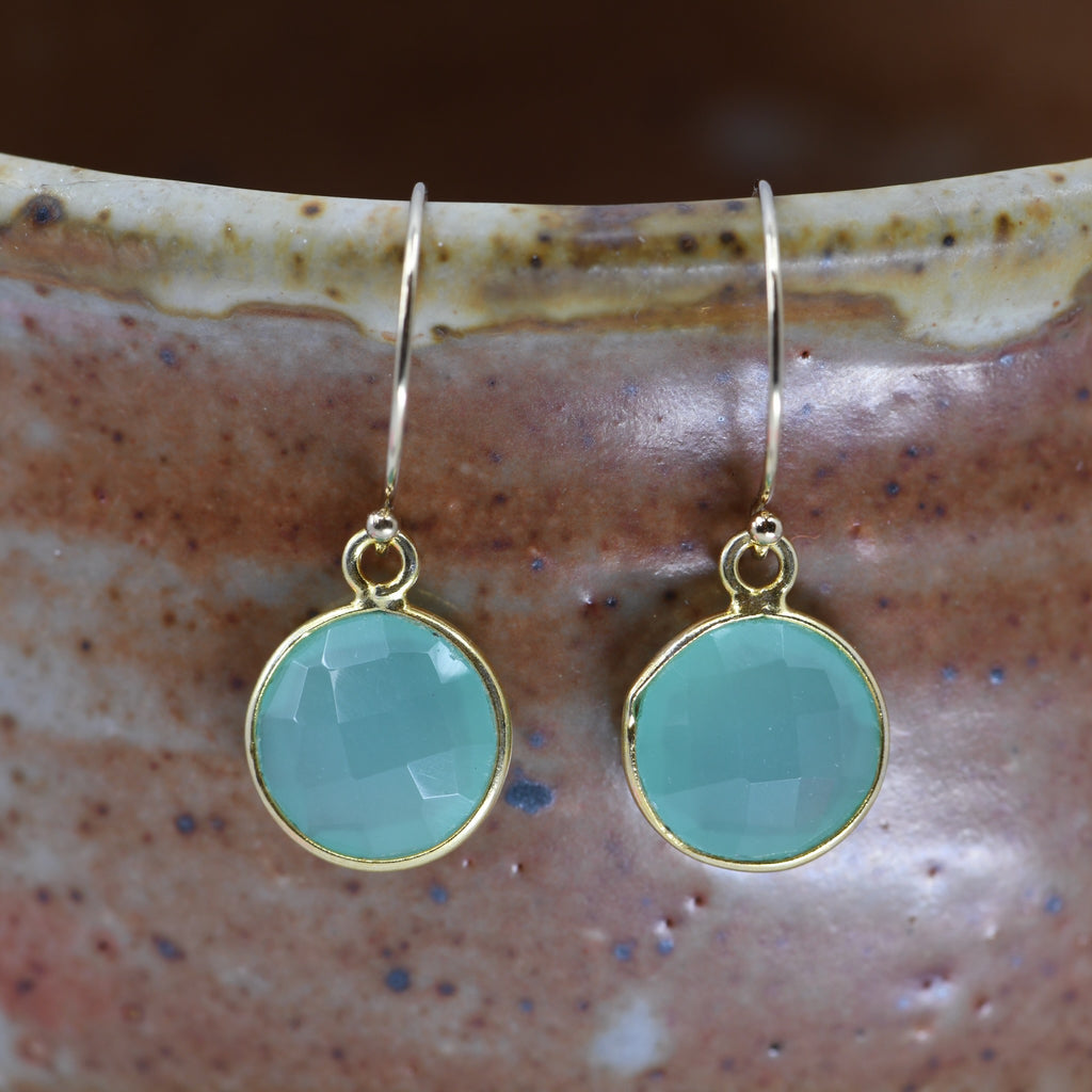 Aqua Chalcedony Gold Drop Earrings | Gold-Filled Half Hoops