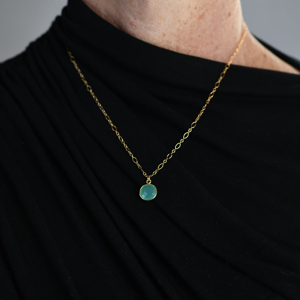 Aqua Chalcedony Gold-Filled Necklace | Handmade March Birthstone