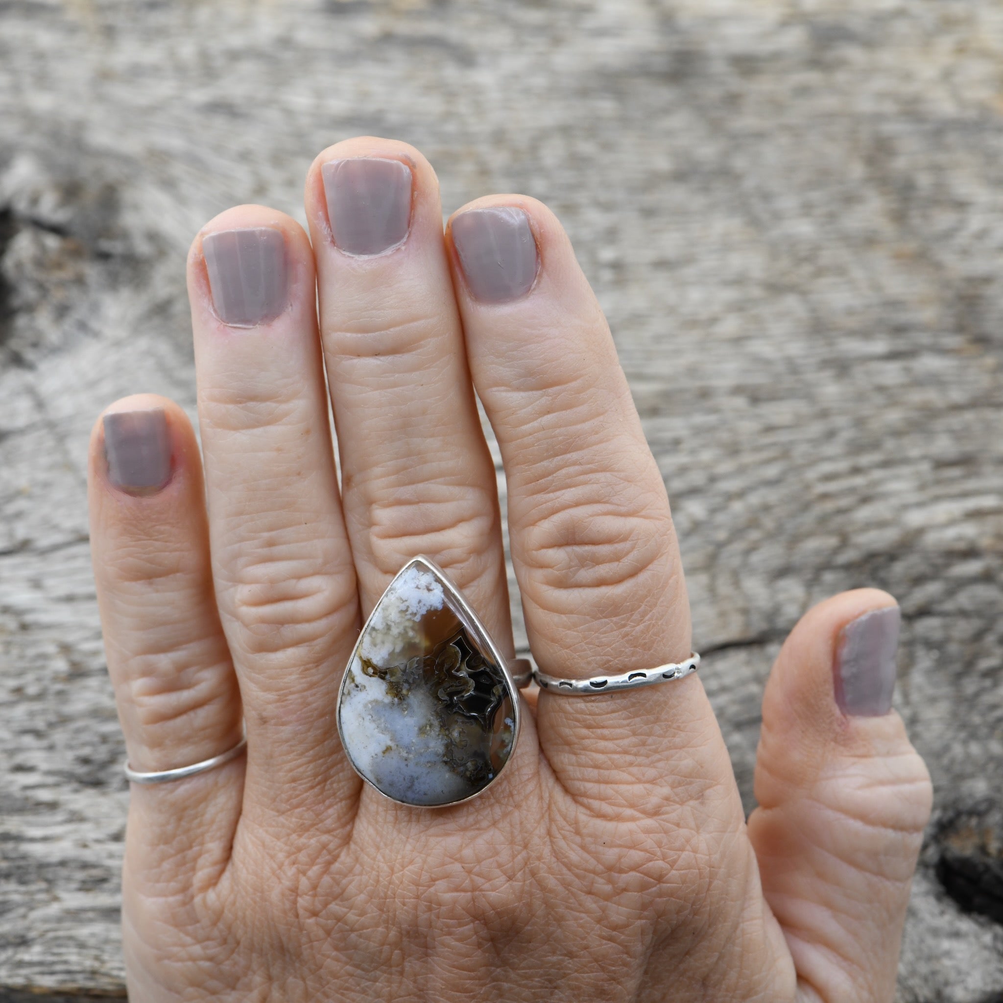 Artisan-Crafted Flower Agate Statement Ring in Sterling Silver