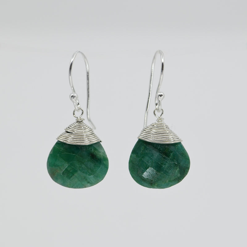 Emerald Drop Earrings | Handcrafted Sterling Silver Wire Wrapped Jewelry