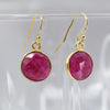 Natural Ruby Drop Earrings - 10mm Gold Bezel | July Birthstone