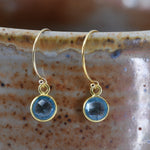 Blue Topaz Earrings in Gold Filled | Half Hoop Small Round Topaz Jewelry