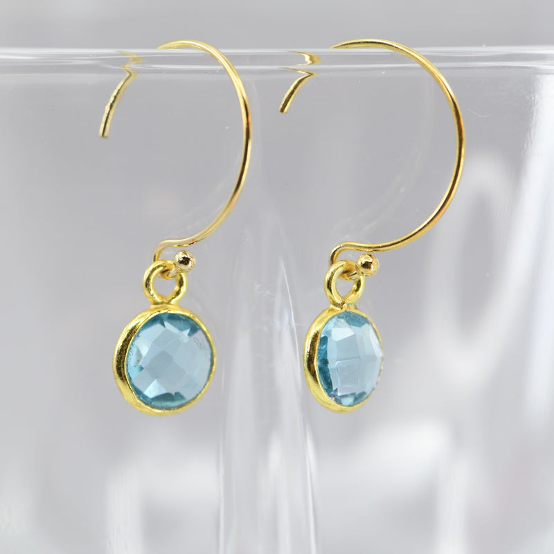 Blue Topaz Earrings in Gold Filled | Half Hoop Small Round Topaz Jewelry