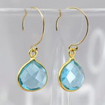 Aqua Blue Topaz Drop Earrings in Gold-Filled | Pear Bezel Setting