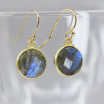 Labradorite Gold Bezel Earrings | 10mm Natural Stone Drop