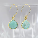 Gold Amazonite Drop Earrings - Natural Gemstone Bezel Set Pear Earrings - Handcrafted