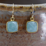 Square Amazonite Drop Earrings Gold Filled | Throat Chakra Jewelry