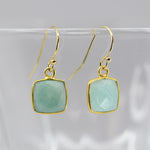 Square Amazonite Drop Earrings Gold Filled | Throat Chakra Jewelry