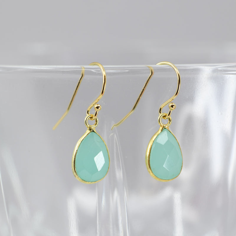 Aqua Chalcedony, Small Teardrop, 10mm, 20mm, Gold-Filled, Hook