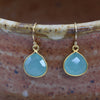 Aqua Chalcedony Gold Drop Earrings | 10mm Pear Bezel Dangle Jewelry