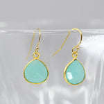 Aqua Chalcedony Gold Drop Earrings | 10mm Pear Bezel Dangle Jewelry